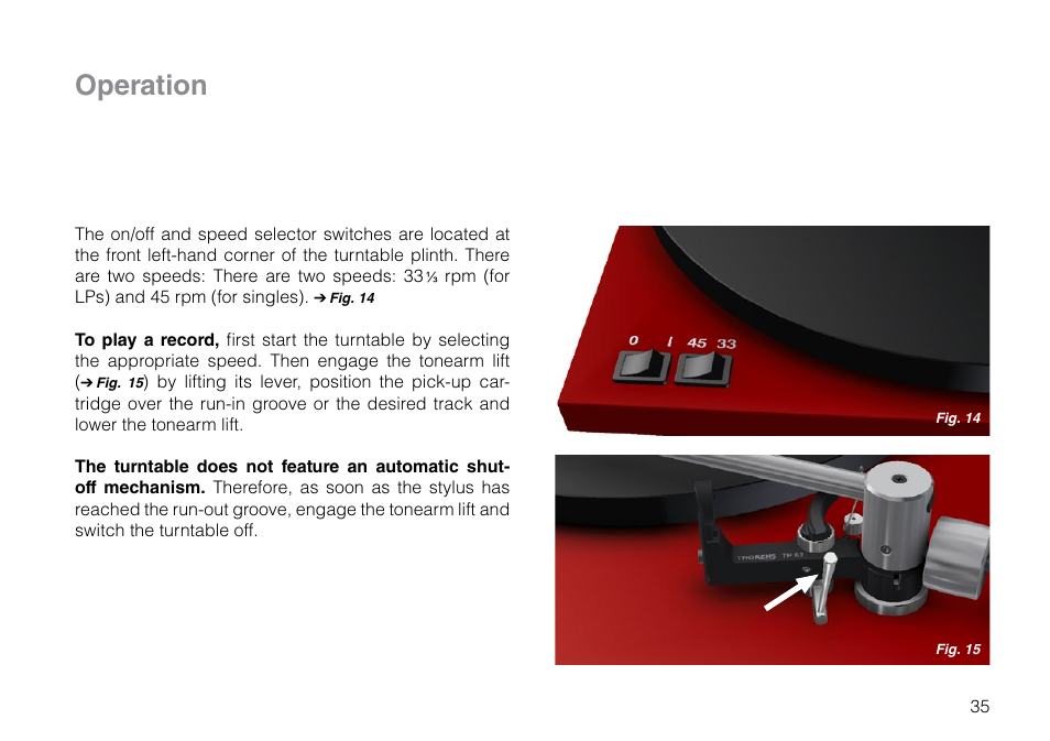 Operation | THORENS TD 203 User Manual | Page 35 / 56