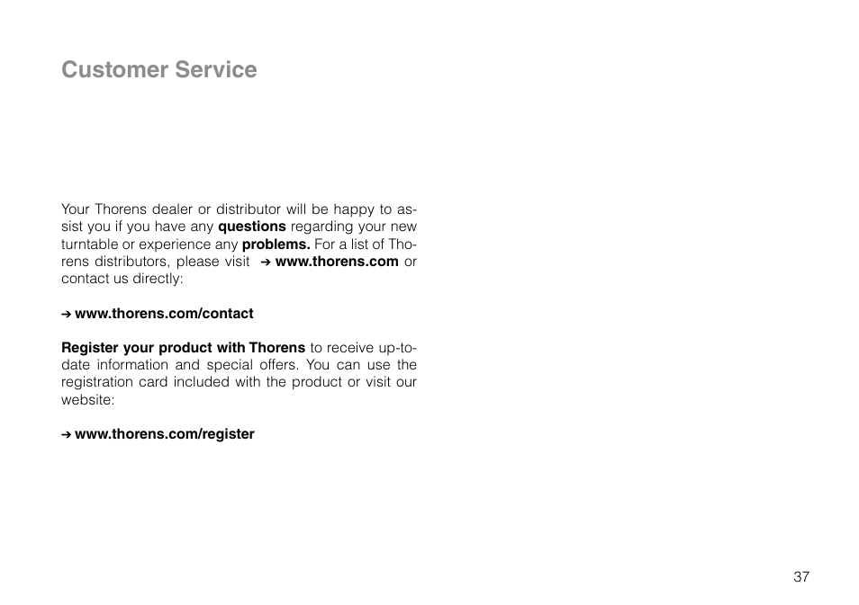 Customer service | THORENS TD 203 User Manual | Page 37 / 56