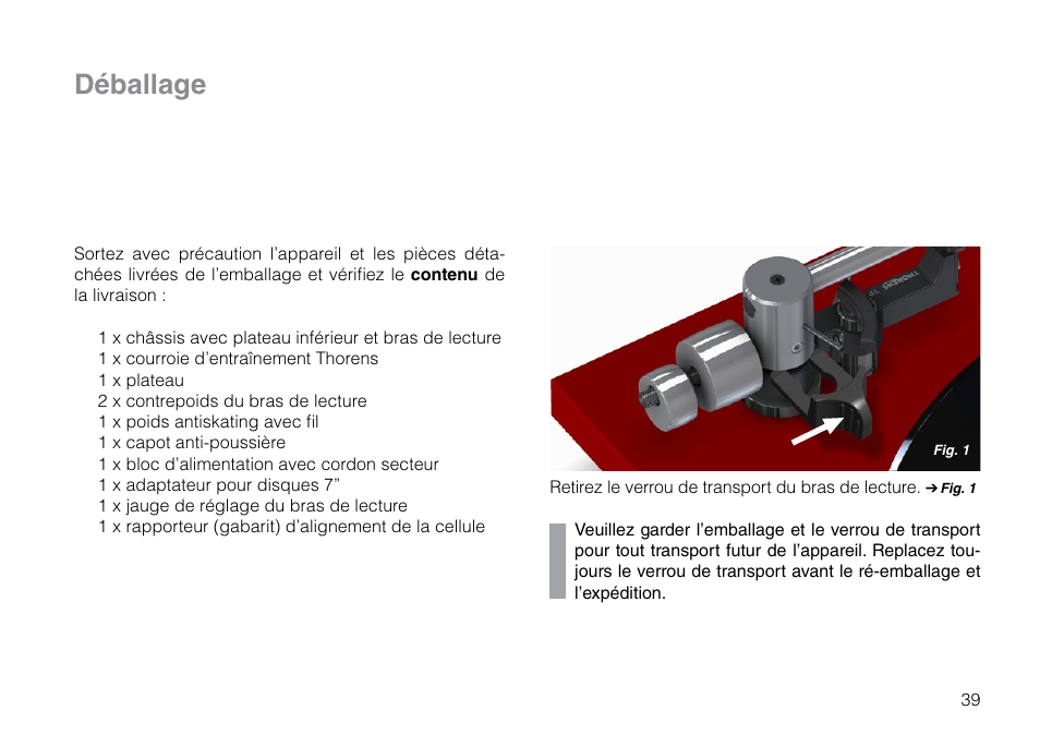 Déballage | THORENS TD 203 User Manual | Page 39 / 56