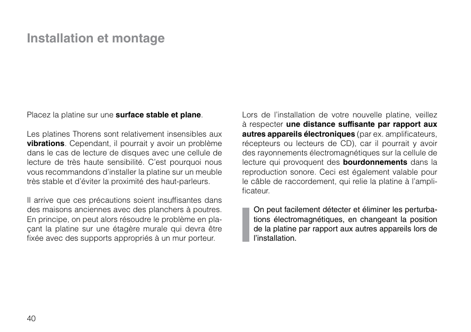 Installation et montage | THORENS TD 203 User Manual | Page 40 / 56