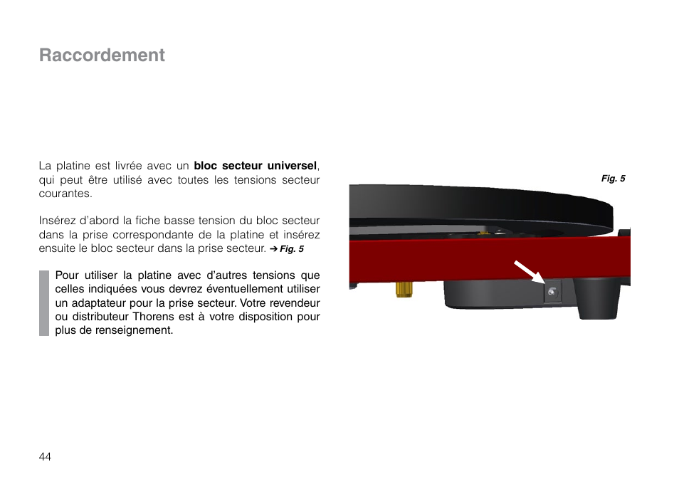 Raccordement | THORENS TD 203 User Manual | Page 44 / 56