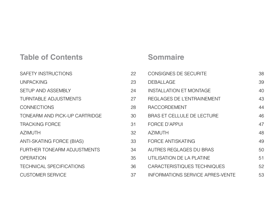 Table of contents sommaire | THORENS TD 203 User Manual | Page 5 / 56