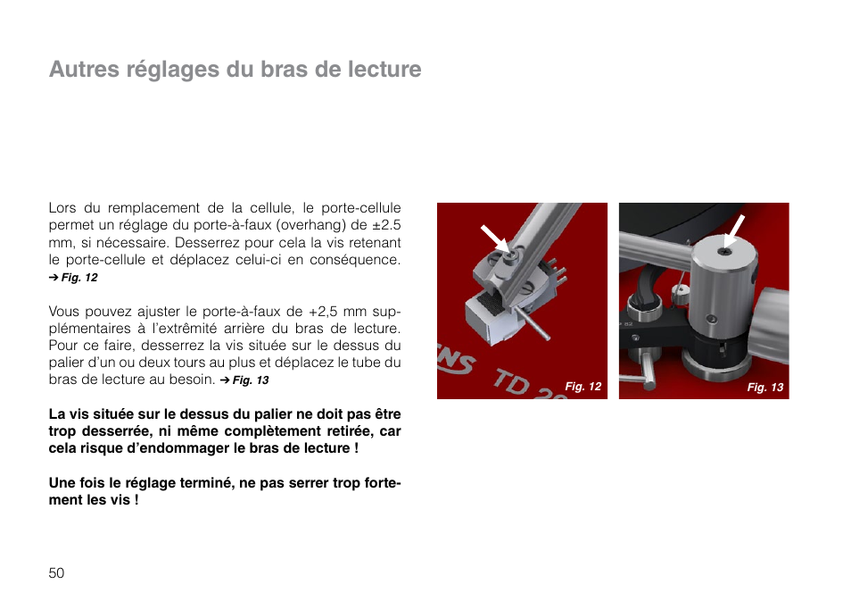 Autres réglages du bras de lecture | THORENS TD 203 User Manual | Page 50 / 56