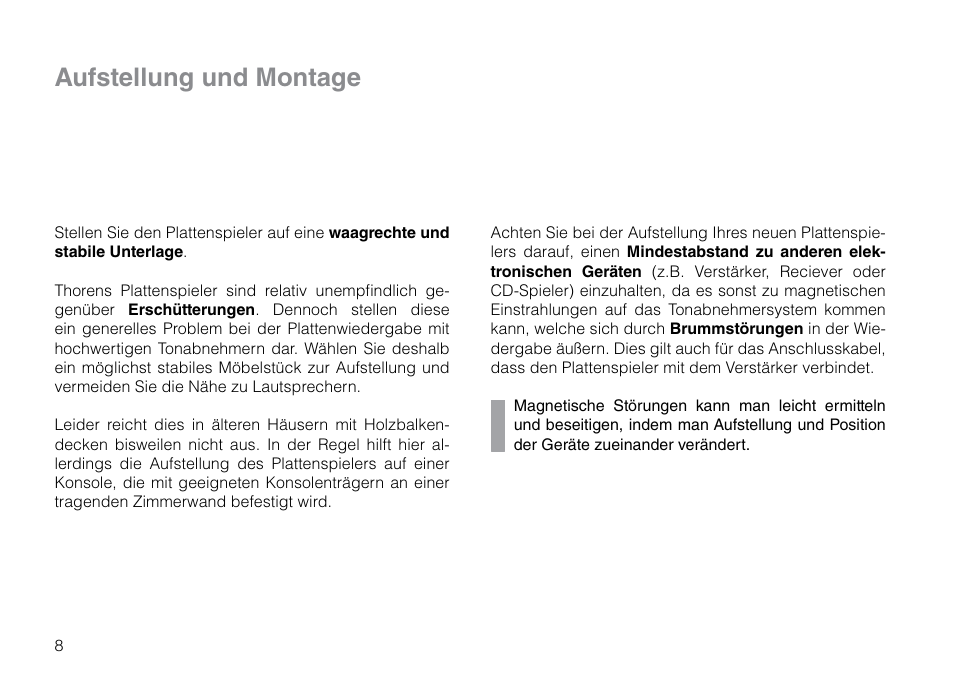 Aufstellung und montage | THORENS TD 203 User Manual | Page 8 / 56