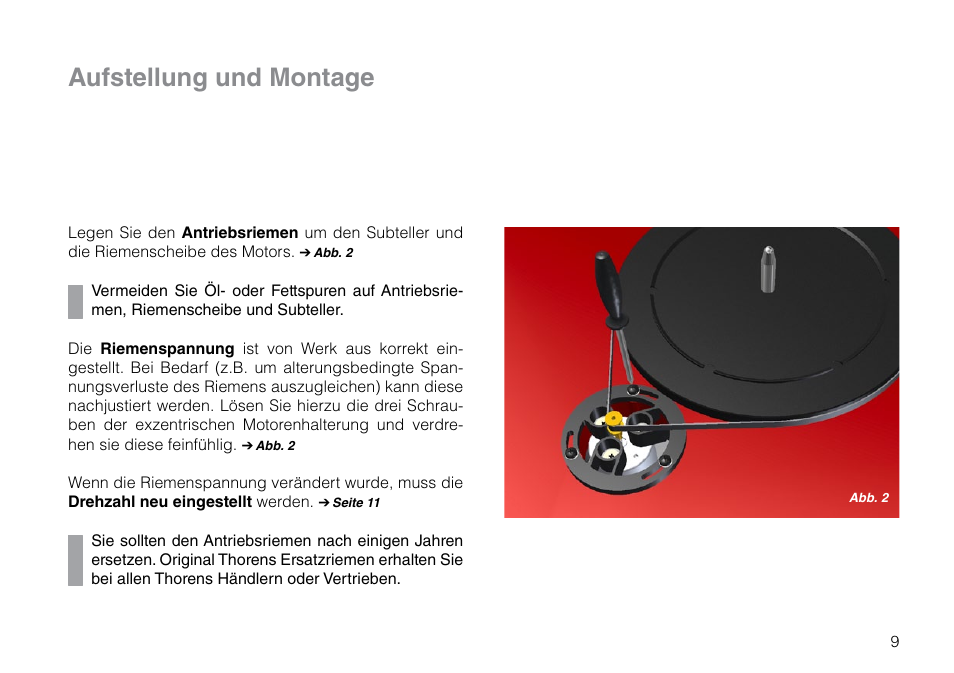 Aufstellung und montage | THORENS TD 203 User Manual | Page 9 / 56