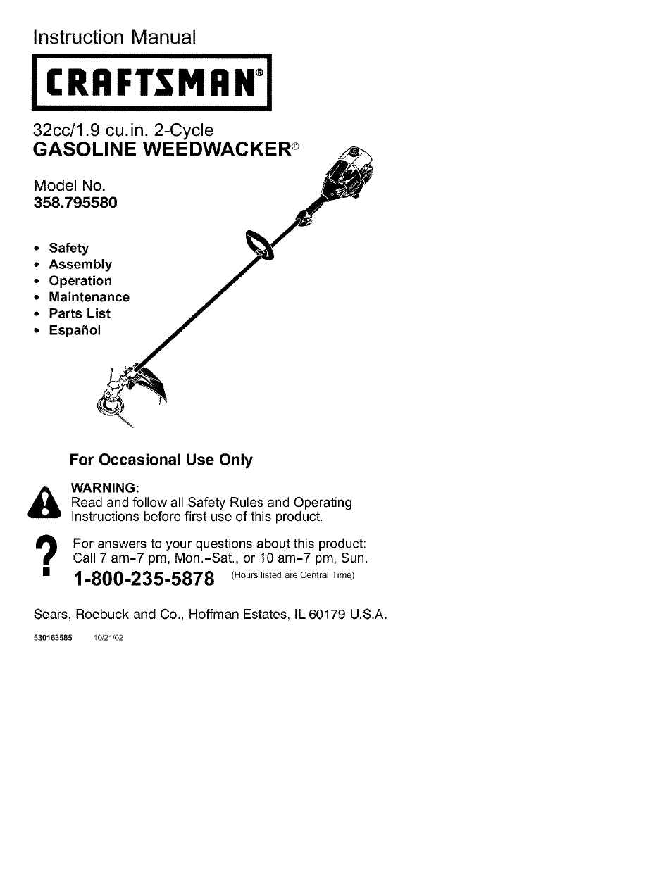 Craftsman 358.795580 User Manual | 28 pages
