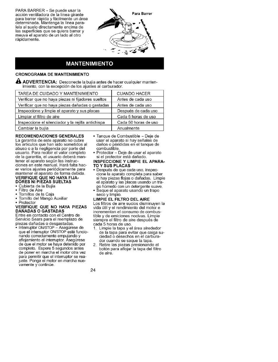 Mantenimiento | Craftsman 358.795580 User Manual | Page 22 / 28