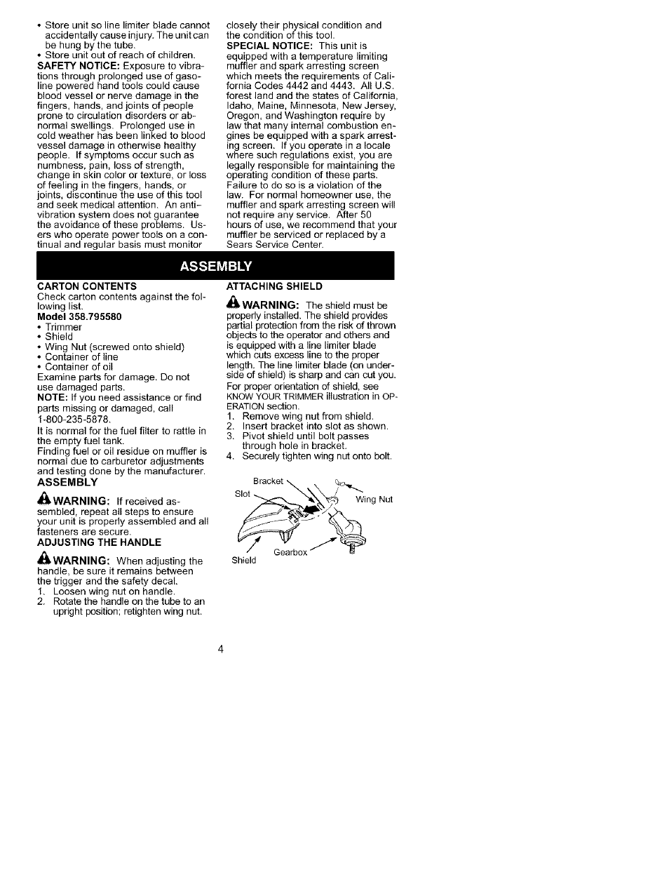 Assembly | Craftsman 358.795580 User Manual | Page 4 / 28