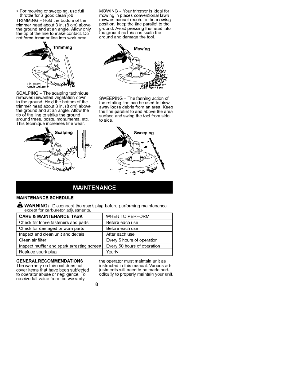 Maintenance | Craftsman 358.795580 User Manual | Page 8 / 28