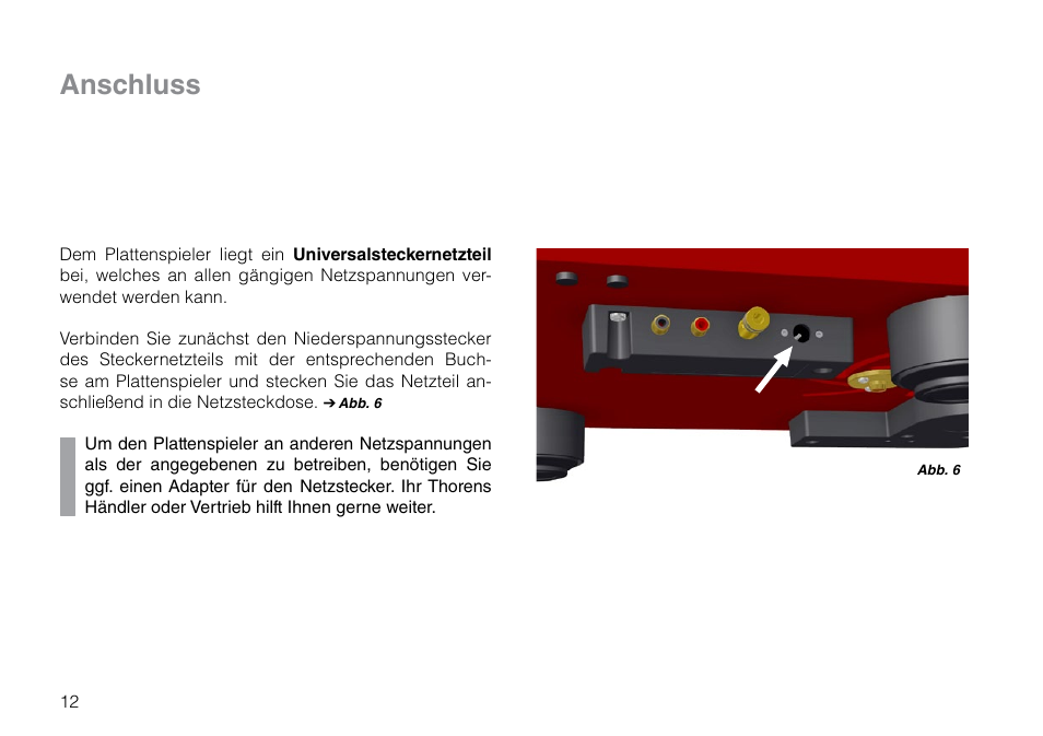 Anschluss | THORENS TD 209 User Manual | Page 12 / 56