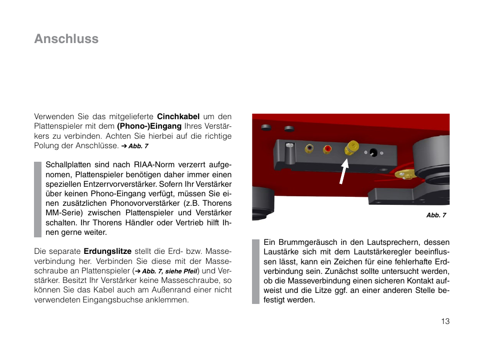 Anschluss | THORENS TD 209 User Manual | Page 13 / 56