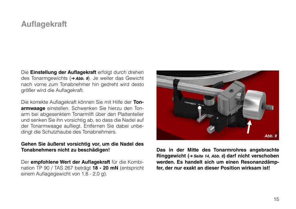 Auflagekraft | THORENS TD 209 User Manual | Page 15 / 56