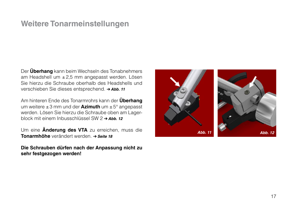 Weitere tonarmeinstellungen | THORENS TD 209 User Manual | Page 17 / 56