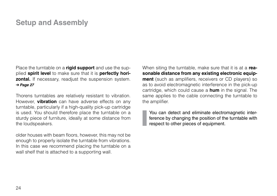 Setup and assembly | THORENS TD 209 User Manual | Page 24 / 56