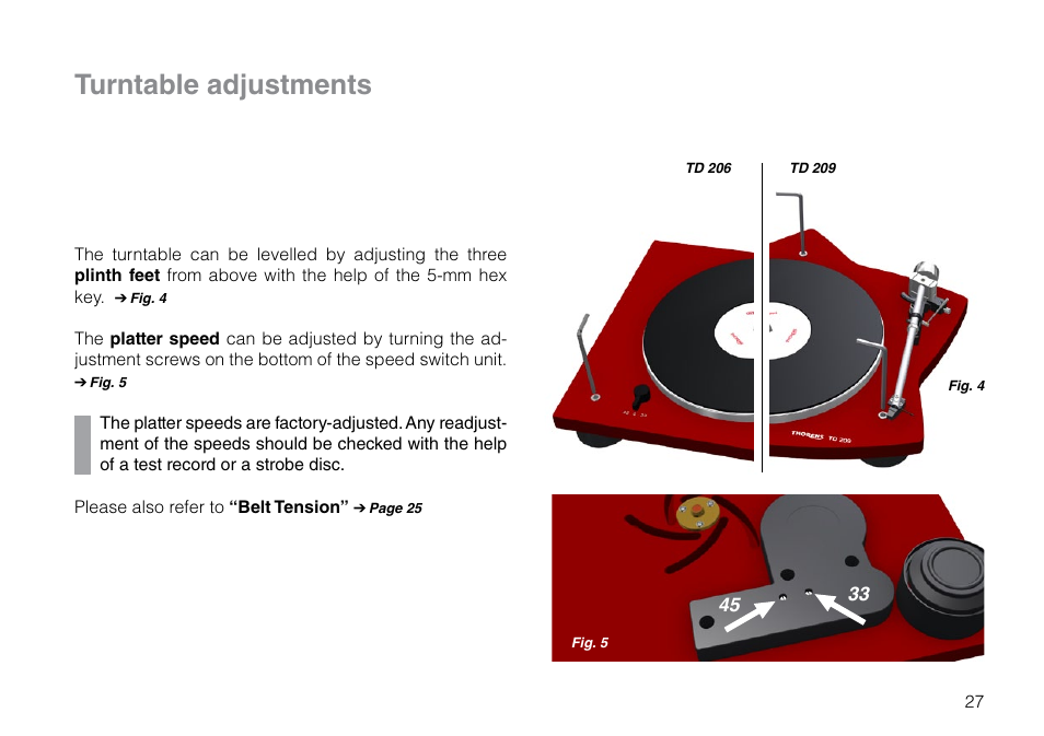 Turntable adjustments | THORENS TD 209 User Manual | Page 27 / 56