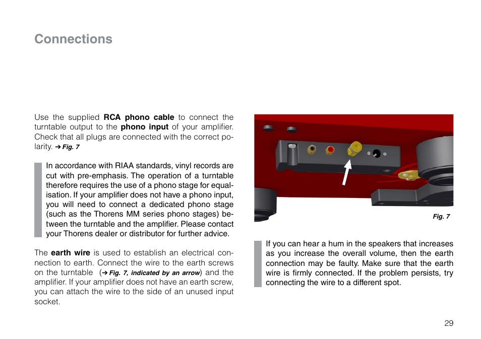 Connections | THORENS TD 209 User Manual | Page 29 / 56