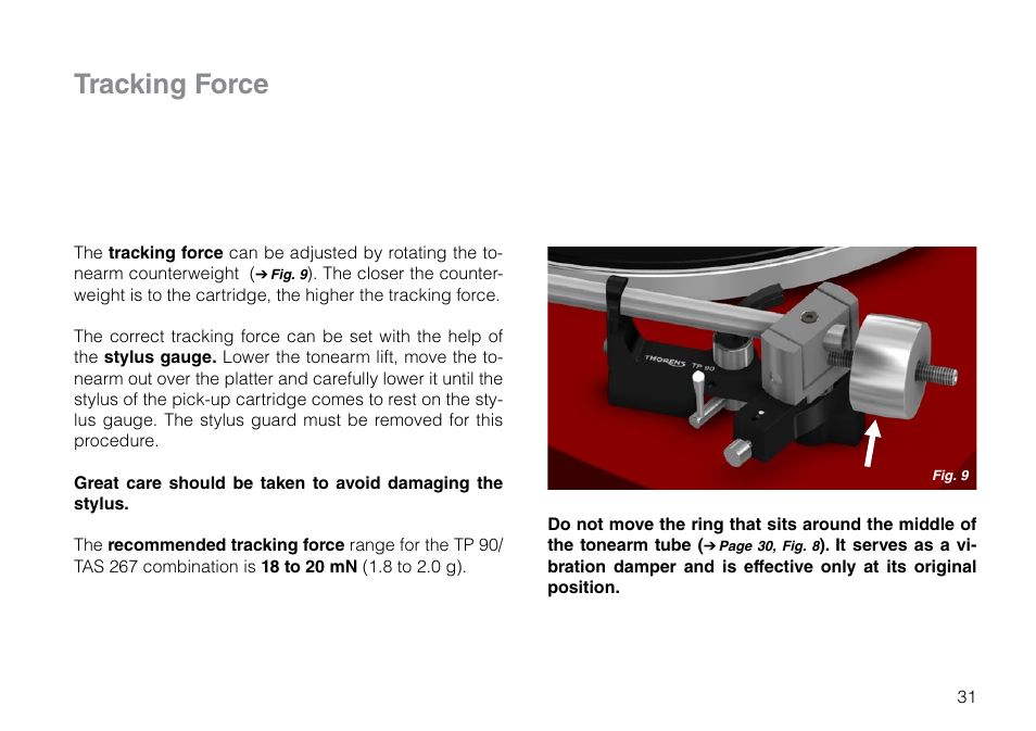 Tracking force | THORENS TD 209 User Manual | Page 31 / 56