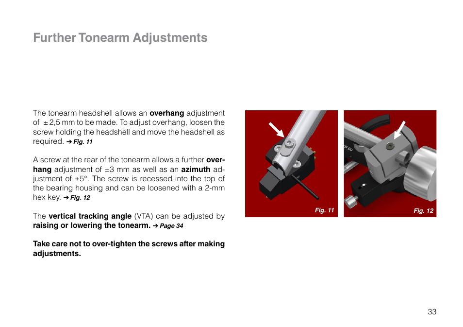 Further tonearm adjustments | THORENS TD 209 User Manual | Page 33 / 56