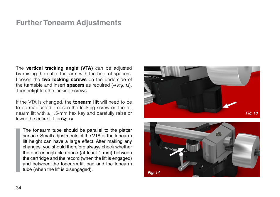 Further tonearm adjustments | THORENS TD 209 User Manual | Page 34 / 56