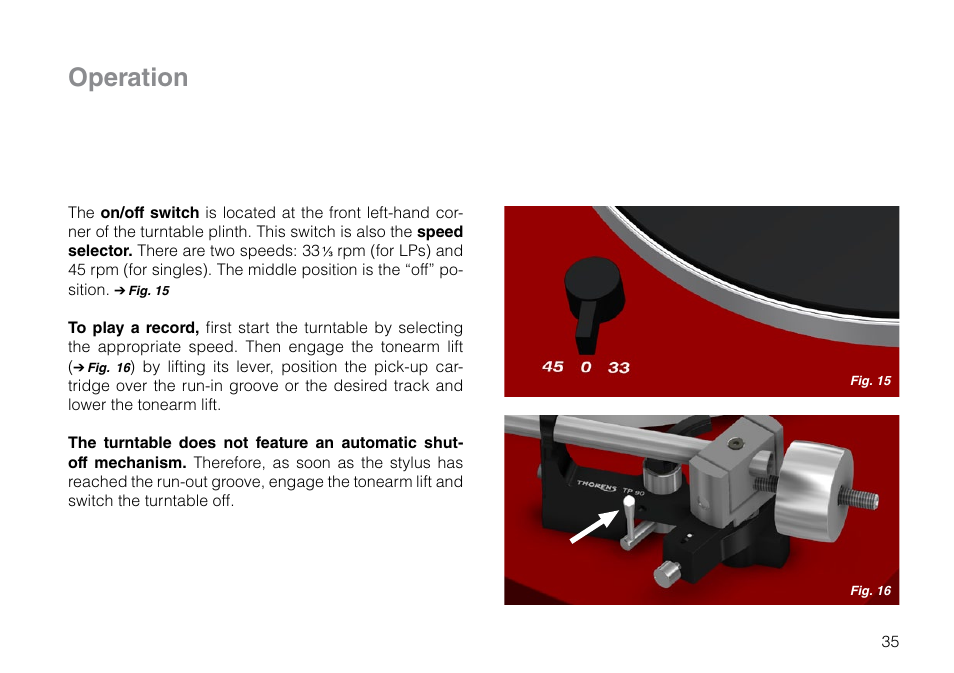 Operation | THORENS TD 209 User Manual | Page 35 / 56