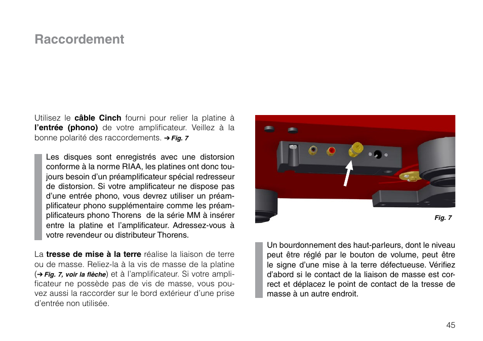 Raccordement | THORENS TD 209 User Manual | Page 45 / 56