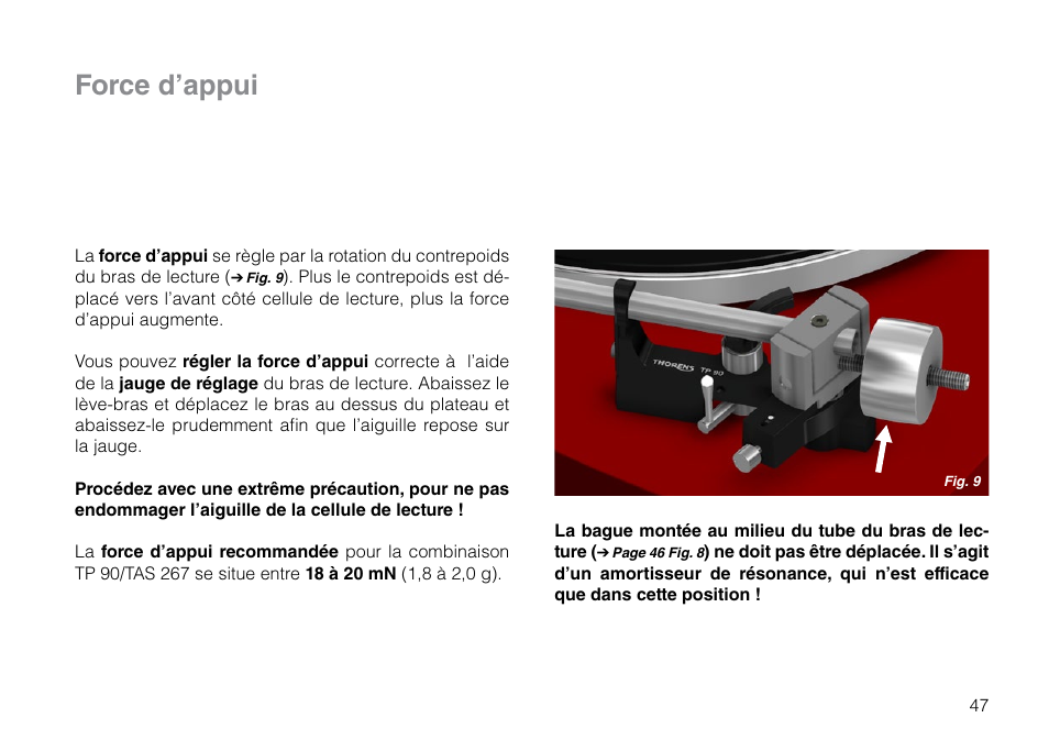 Force d’appui | THORENS TD 209 User Manual | Page 47 / 56