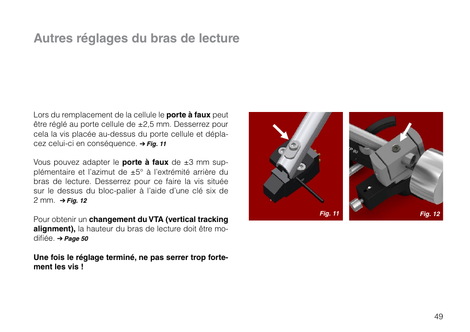 Autres réglages du bras de lecture | THORENS TD 209 User Manual | Page 49 / 56