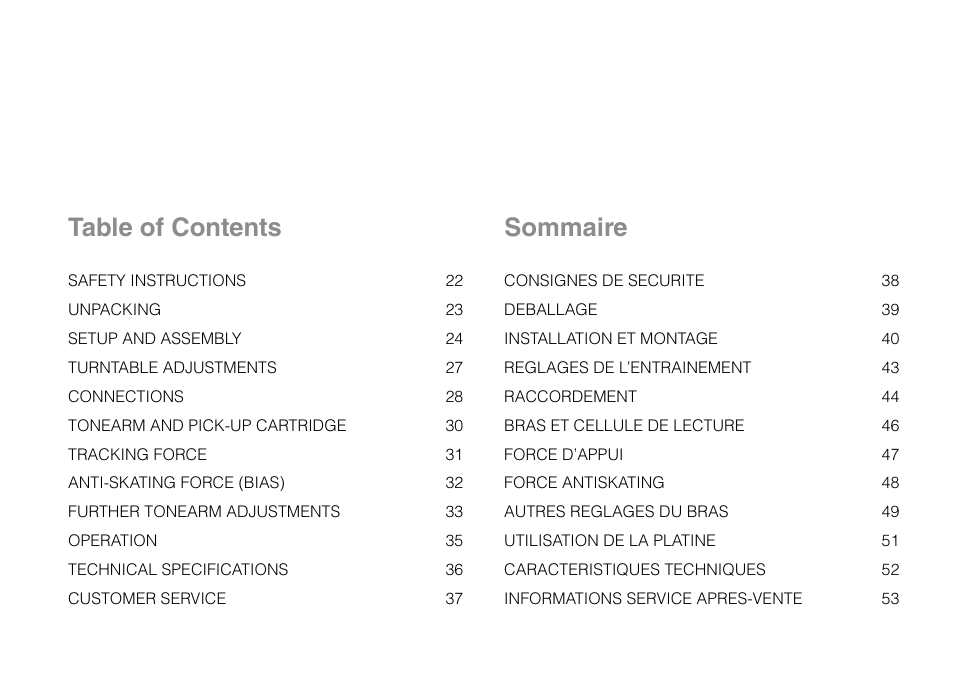 Table of contents sommaire | THORENS TD 209 User Manual | Page 5 / 56