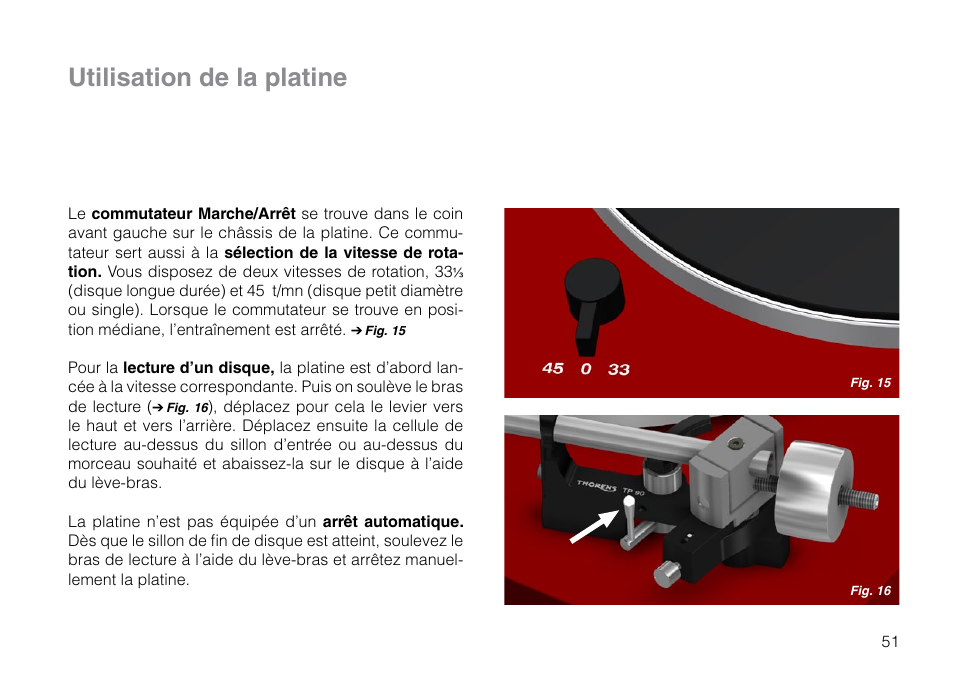 Utilisation de la platine | THORENS TD 209 User Manual | Page 51 / 56