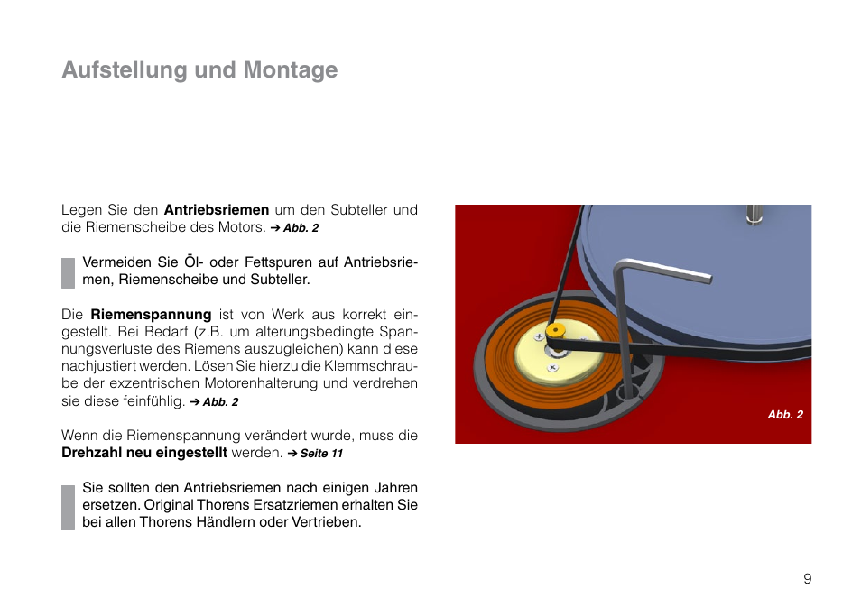 Aufstellung und montage | THORENS TD 209 User Manual | Page 9 / 56