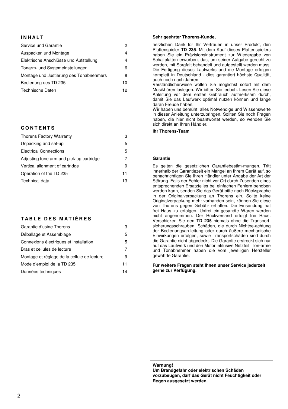 THORENS TD 235 User Manual | Page 2 / 15