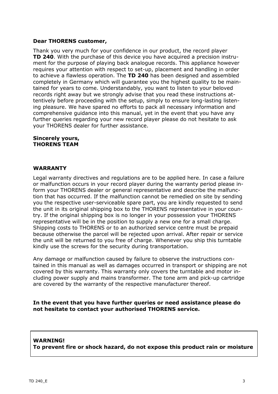 THORENS TD 240-2 User Manual | Page 3 / 9