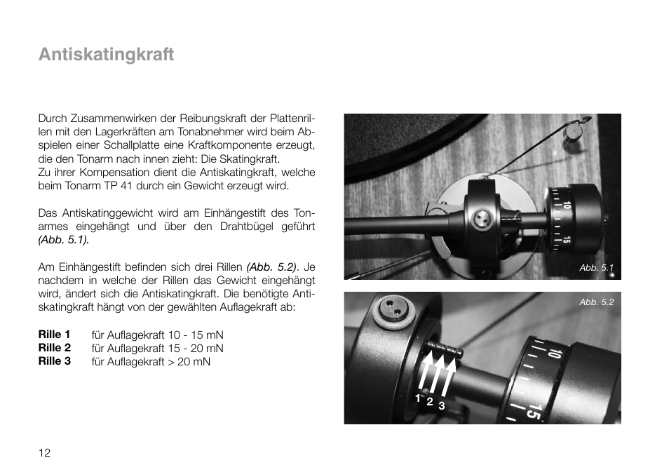 Antiskatingkraft | THORENS TD 295 MK IV User Manual | Page 12 / 40