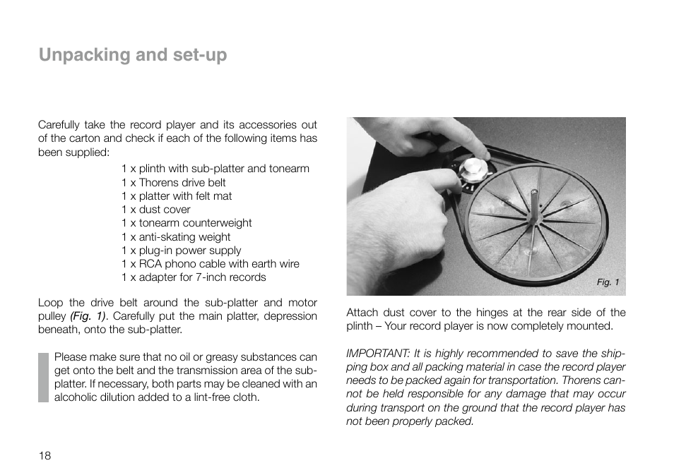 Unpacking and set-up | THORENS TD 295 MK IV User Manual | Page 18 / 40