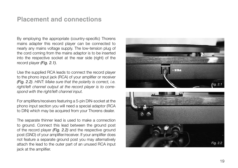 Placement and connections | THORENS TD 295 MK IV User Manual | Page 19 / 40