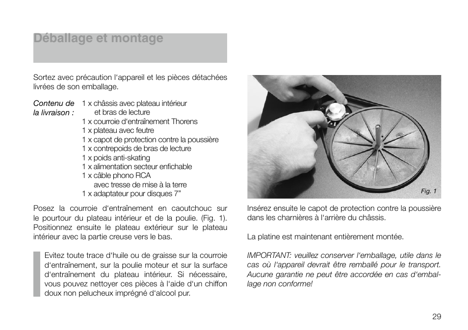 Déballage et montage | THORENS TD 295 MK IV User Manual | Page 29 / 40