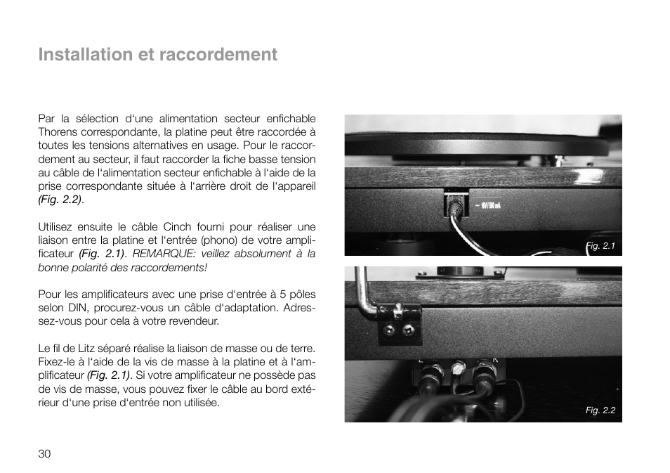 Installation et raccordement | THORENS TD 295 MK IV User Manual | Page 30 / 40