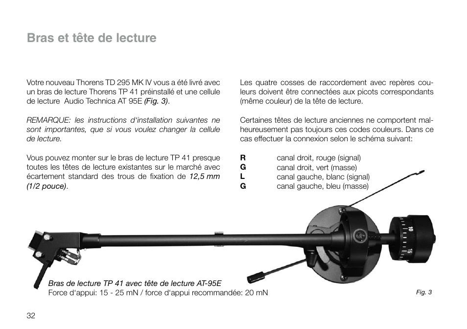 Bras et tête de lecture | THORENS TD 295 MK IV User Manual | Page 32 / 40