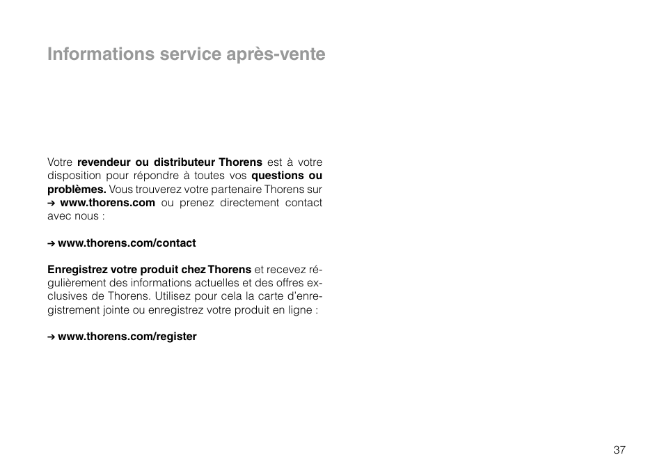 Informations service après-vente | THORENS TD 295 MK IV User Manual | Page 37 / 40