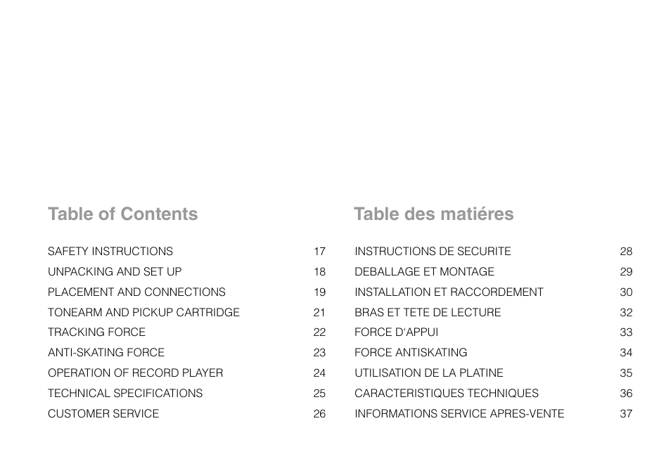 Table of contents table des matiéres | THORENS TD 295 MK IV User Manual | Page 5 / 40