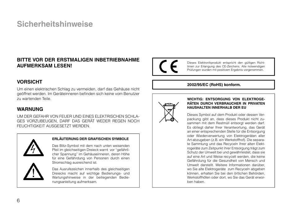 Sicherheitshinweise, Warnung | THORENS TD 295 MK IV User Manual | Page 6 / 40