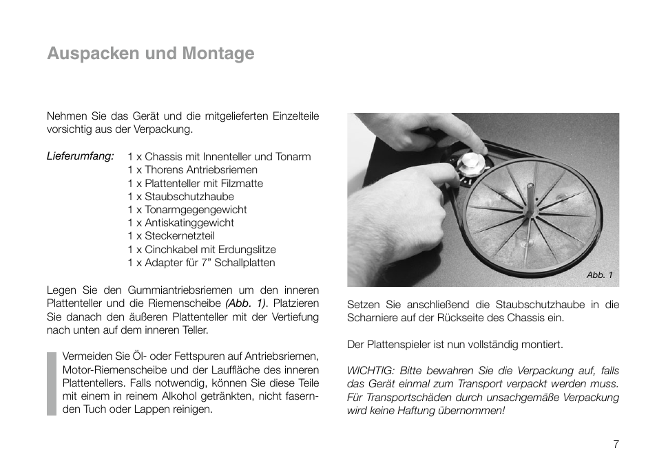 Auspacken und montage | THORENS TD 295 MK IV User Manual | Page 7 / 40