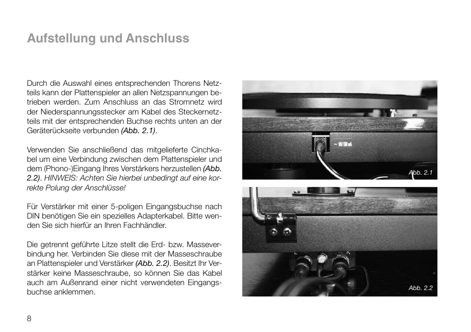 Aufstellung und anschluss | THORENS TD 295 MK IV User Manual | Page 8 / 40