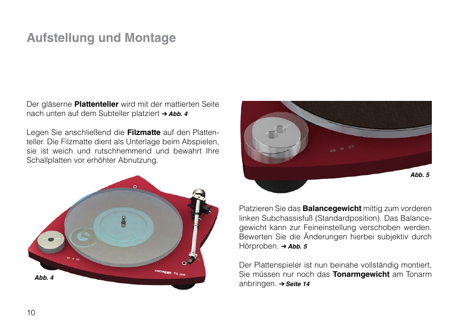 Aufstellung und montage | THORENS TD 309 User Manual | Page 10 / 56