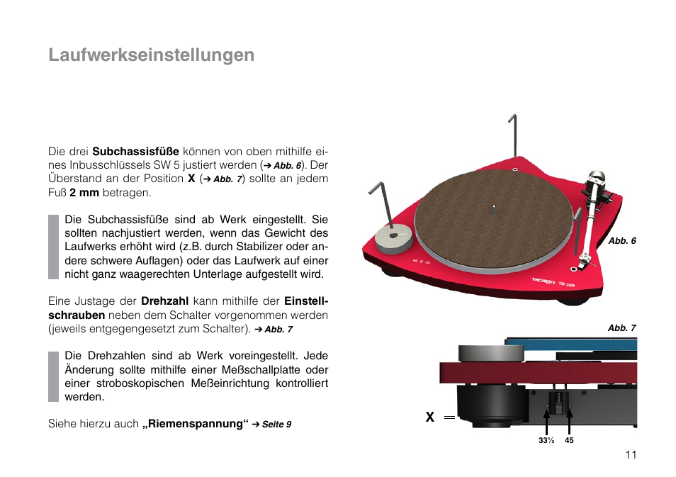 Laufwerkseinstellungen | THORENS TD 309 User Manual | Page 11 / 56