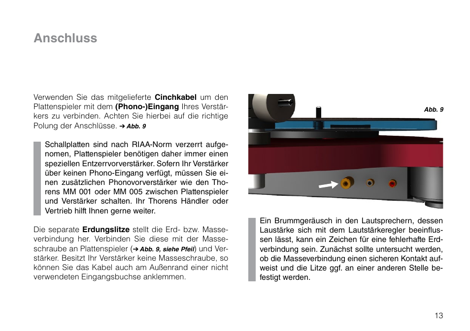 Anschluss | THORENS TD 309 User Manual | Page 13 / 56