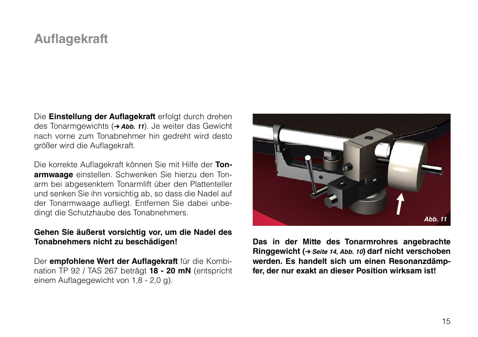 Auflagekraft | THORENS TD 309 User Manual | Page 15 / 56