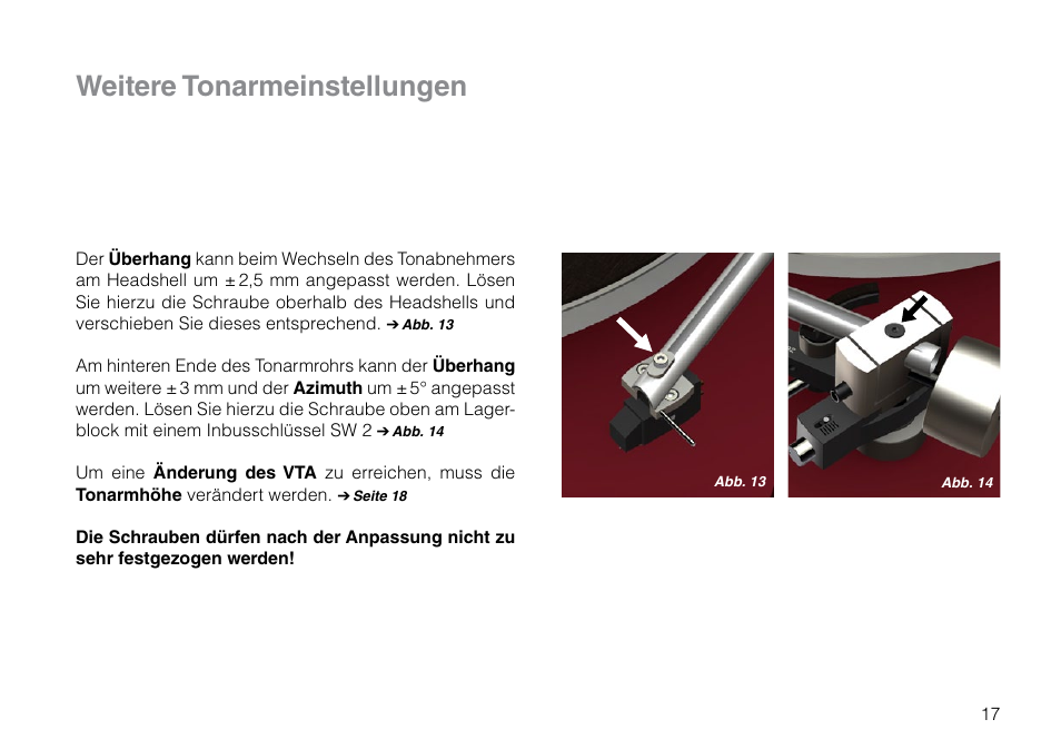 Weitere tonarmeinstellungen | THORENS TD 309 User Manual | Page 17 / 56