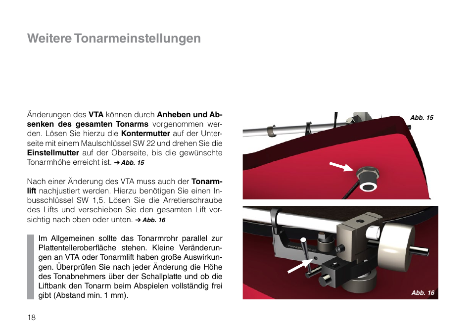 Weitere tonarmeinstellungen | THORENS TD 309 User Manual | Page 18 / 56