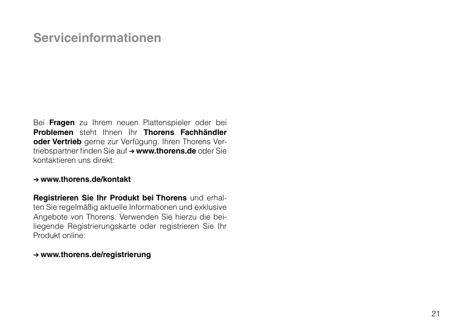 Serviceinformationen | THORENS TD 309 User Manual | Page 21 / 56